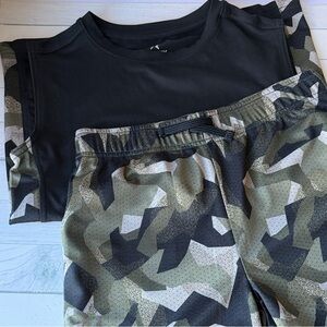 Boys Runway Black Athletic Tank & Green Camo Shorts Set | Sports Gym Outfit